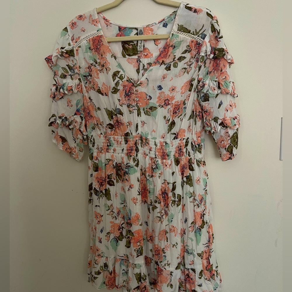 American Rag floral ruffle smocked waist dress
